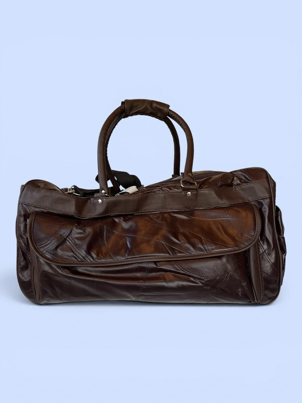 NWT Genuine Lambskin Leather Brown Weekender Duffel Travel Bag CarryOn Overnight